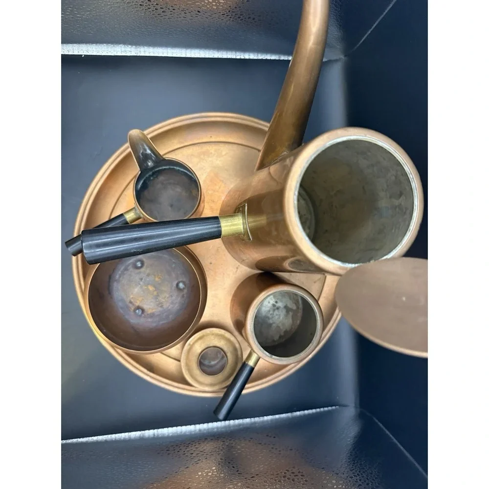Vintage‎ Mid Century Modern Copper Coffee Tea Set with Tray & Warmer – 6 Pc